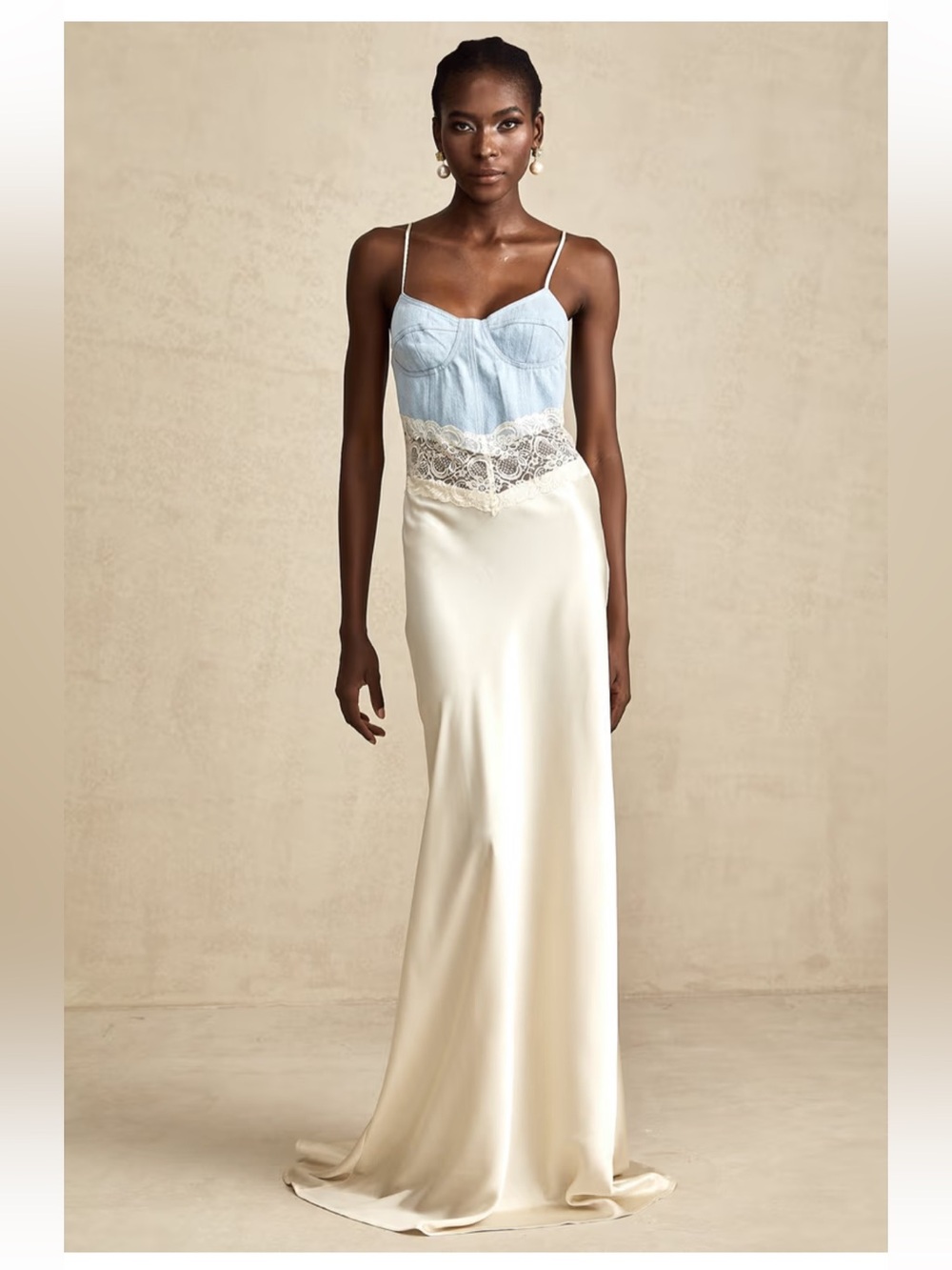 Miss Rosier Lisette Lace-trim Panelled Maxi Dress Size S NWT